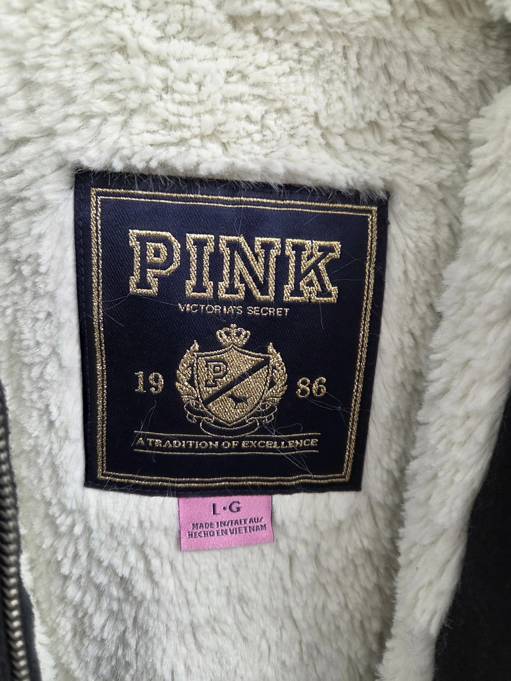 Y2K PINK Victoria's Secret Black Jacket with Cream Sherpa Lining